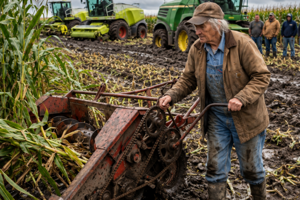 the dealer laughed when a young widow paid $11.40 for a broken 1949 corn binder — four wet years later, it was the only machine still moving in the valley