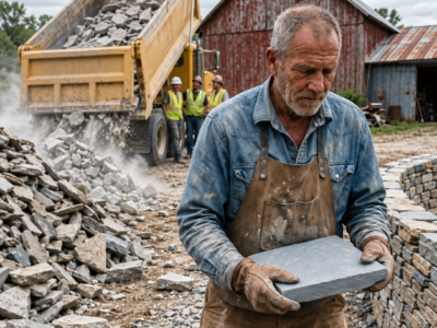 the quarry dumped broken stone on the old farmer’s fence line for 12 years—then the waste they mocked became the family legacy nobody could take from him