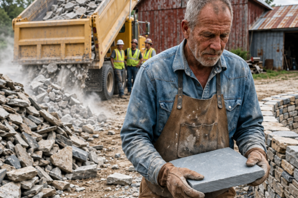 the quarry dumped broken stone on the old farmer’s fence line for 12 years—then the waste they mocked became the family legacy nobody could take from him
