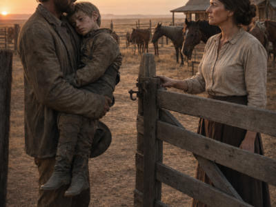 A Starving Father Reached a Wyoming Ranch Carrying His Seven-Year-Old Son and Offered to Sleep in the Barn for Work—Then the Widowed Ranch Owner Opened Her Gate, Not Knowing the Man She Hired Would Soon Stand Between Her and the Cattleman Waiting to Take Everything