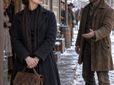 The Mercantile Turned the Widow Away After She Crossed Kansas for Work—Then a Quiet Rancher Stepped Beside Her on the Frozen Boardwalk, Offered Her Twelve Dollars a Month and a Room, and Waited While the Whole Town Tried to Decide What Kind of Woman She Was