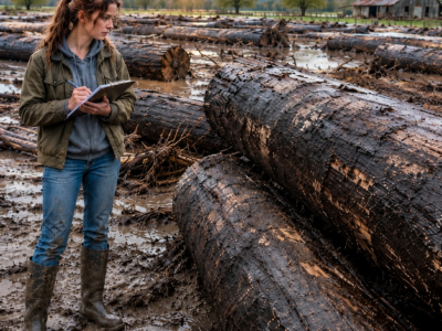 the flood buried her family’s farm in mud and left forty black logs behind—then a fifteen-year-old girl recognized the mark everyone else ignored