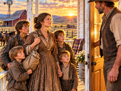 She Knocked With 4 Hungry Sons… The Lonely Farmer’s Reply Changed All Their Lives