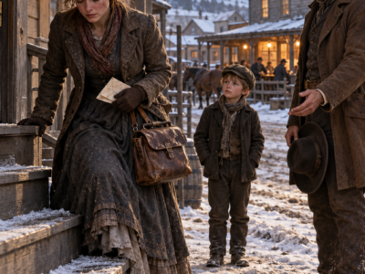 Her Uncle’s Debt Left Clara Penniless in 1886 Wyoming—Then a Quiet Rancher Found Her Shivering Outside the Hotel, Gave Her Two Nights to Find Her Own Way, and Months Later Asked Whether She Would Choose His Children, His Weathered Ranch, and Him Without Owing Any of Them a Thing