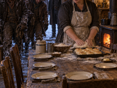 With Only Flour, Salt, and a Cold Stove, Clara Whitmore Promised Supper to Six Hungry Ranch Hands—Then the Widowed Rancher Who Had Forgotten How a Home Felt Sat at Her Table and Realized the Woman Everyone Else Dismissed Might Be the One Person Black Ridge Could Not Afford to Lose
