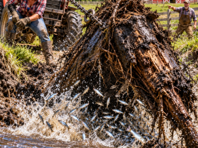 she dragged her dead father’s rotten log from the creek to finally fix his farm—then hundreds of tiny fish exposed the truth he never told her