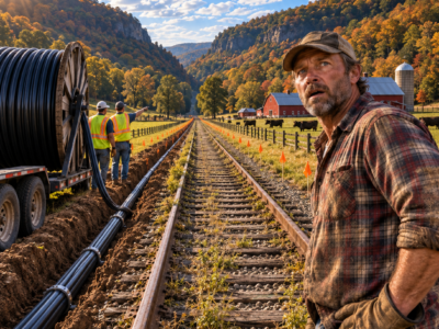 he bought a farm everyone rejected because an abandoned railroad split it in half, then a fiber company discovered the only path through the valley
