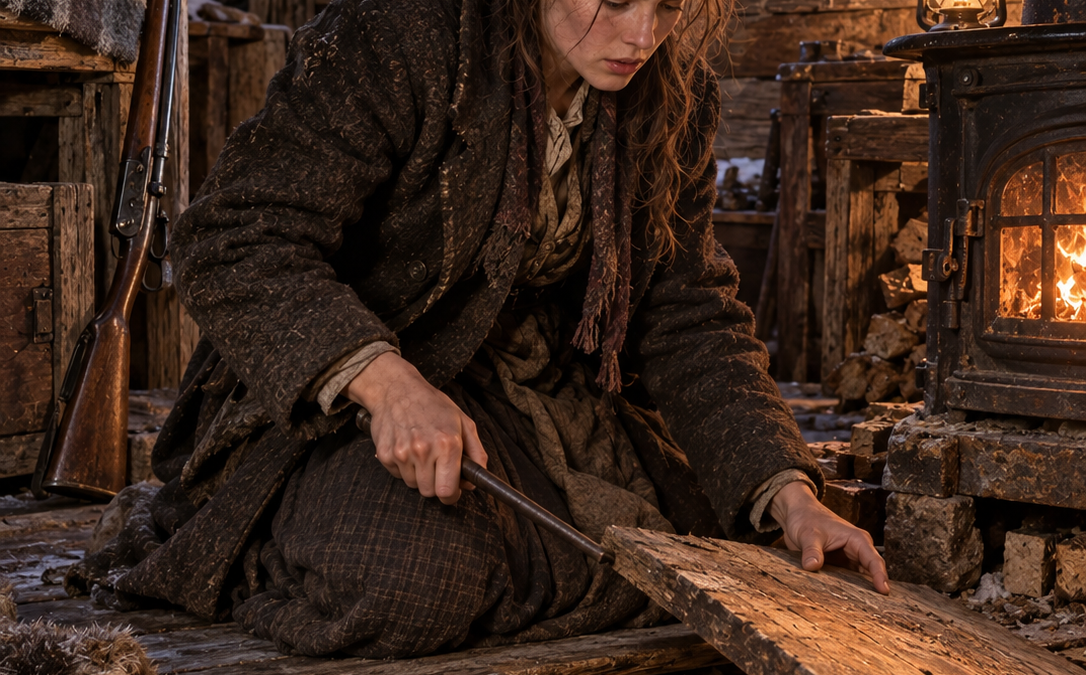 Left for Dead in a Snowbound Mountain Pass, 23-Year-Old Catherine Tanner Broke Into an Abandoned Line Shack to Survive — Then One Floorboard Beside the Stove Lifted Too Easily, Revealing a 90-Year-Old Outlaw Secret That Could Either Save Her Future or Ruin the First Safe Place She Had Found