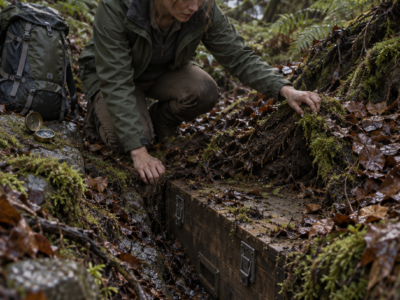 A Lost Hiker Followed An Engineered Water Trench Deep Into The Forest And Found Camouflaged Crates Beneath The Leaves — But After She Opened One And Saw Unmarked Weapon Parts, Sealed Cash, And Medical Supplies, She Realized Someone Was Still Maintaining The Site And Might Eventually Notice What She Had Disturbed