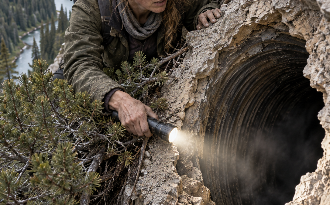 Meredith Climbed Toward A Jagged Hole High In An Idaho Cliff — But The Cold Air, Machine-Cut Grooves, And Pale Dust Spilling From Inside Told Her The Forest Was Hiding Something Underground, And By Morning The Opening Had Grown Wider