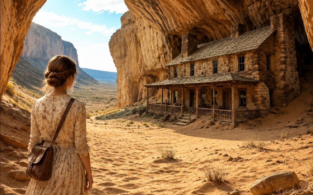 with nowhere left to go, she walked into a mountain to escape the snow—and found the hidden house her mother’s lost family had left behind