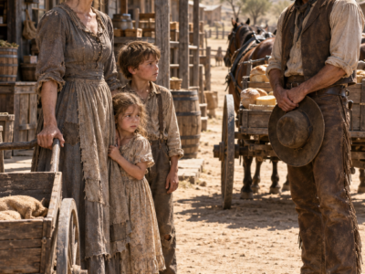 The Starving Widow Said Her Children Had Not Eaten—Then a Grieving Texas Rancher Brought Them Home for Honest Work, Never Knowing Her Angry Prayer, His Eight Years of Silence, and a Twenty-Cent Piece of Pump Leather Had Already Set Both Their Broken Lives on the Same Road