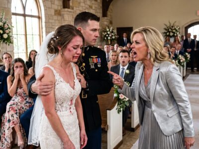 My mom slapped me across the face at my own wedding, leaving blood on my white lace dress as the entire crowd froze. Then my husband, a Marine pilot, stepped in calmly and said, “You just assaulted an officer. Face the wall.” In seconds, my mother realized everything had changed.
