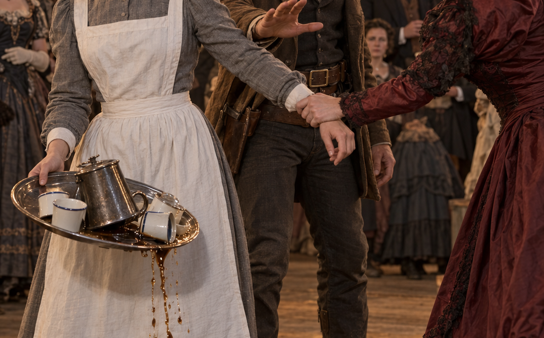 Every Lady at the Frontier Dance Wanted Wealthy Ranch Heir Wesley Thorne—But When Margaret Aldridge Humiliated Kitchen Maid Clara Whitcomb Before the Whole Town, He Crossed the Lantern-Lit Yard, Stopped Her Cold, and Later Asked the One Woman Everyone Expected Him to Ignore to Dance