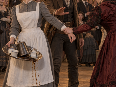 Every Lady at the Frontier Dance Wanted Wealthy Ranch Heir Wesley Thorne—But When Margaret Aldridge Humiliated Kitchen Maid Clara Whitcomb Before the Whole Town, He Crossed the Lantern-Lit Yard, Stopped Her Cold, and Later Asked the One Woman Everyone Expected Him to Ignore to Dance