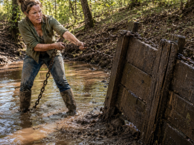 She Thought the Chain Was Flood Trash — Until an Eight-Foot Gate Rose From the Mud