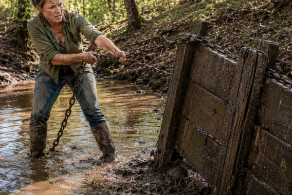She Thought the Chain Was Flood Trash — Until an Eight-Foot Gate Rose From the Mud