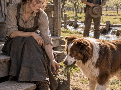 She Asked Why His Dog Brought Her Flowers—The Rancher Admitted Bramble Had Done What He Couldn’t, Just Before the Woman Promised to Him for Ten Years Walked Into the Orchard and Told Evelyn to Finish Saving the Trees, Then Leave