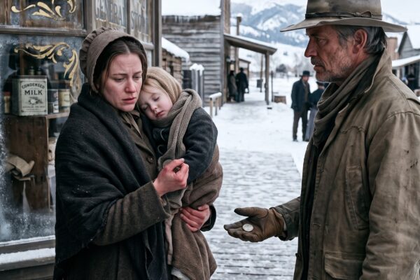After Five Days Without Real Food, Naomi Mercer Held Her Feverish Daughter With Three Pennies Left—Then a Quiet Mountain Rancher Offered Her Work Instead of Charity, But the Brother-in-Law Watching Her Leave Had Already Decided Poverty Made Her Unfit to Keep Her Child