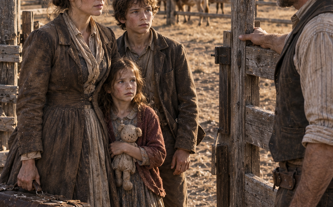 The Widower Opened His Failing Ranch to a Homeless Widow and Her Two Hungry Children—But When She Found Altered Cattle Receipts Hidden Among His Accounts, She Realized Saving His Family Would Mean Fighting the Banker Who Had Been Quietly Bleeding the Ranch Dry