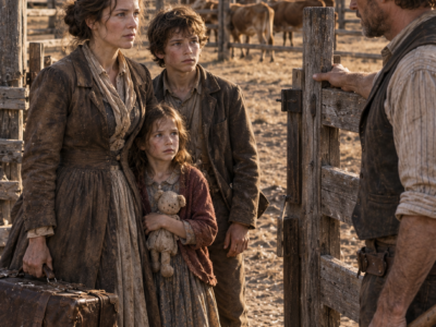 The Widower Opened His Failing Ranch to a Homeless Widow and Her Two Hungry Children—But When She Found Altered Cattle Receipts Hidden Among His Accounts, She Realized Saving His Family Would Mean Fighting the Banker Who Had Been Quietly Bleeding the Ranch Dry