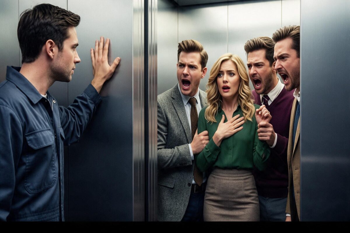The Female CEO Was Cornered in a Blind-Spot Elevator by Two Powerful Rivals—Then an Invisible Single-Dad Maintenance Worker Stepped Between Them and Said Six Quiet Words That Changed Who Everyone in the Building Chose to See