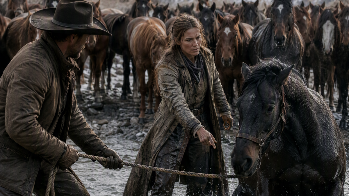 The Cowboy Reached for a Stronger Rope When His Lead Mare Refused the Salmon River—Then the Woman He’d Hired Stepped Between Them, Pointed to an Old Scar, and Revealed She Had Once Cut That Same Horse Free While Her Own Brother Disappeared Downstream