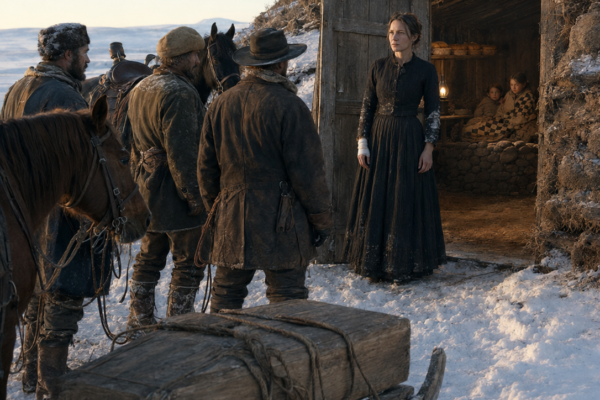 They Rode Through the Dakota Snow Carrying a Coffin Lid for a Widow They Were Certain Had Frozen — But Before They Reached Her Shack, the Deputy Smelled Fresh Bread, Saw Smoke Above the Drifts, and Found a Wall of River Stone Still Holding Yesterday’s Fire
