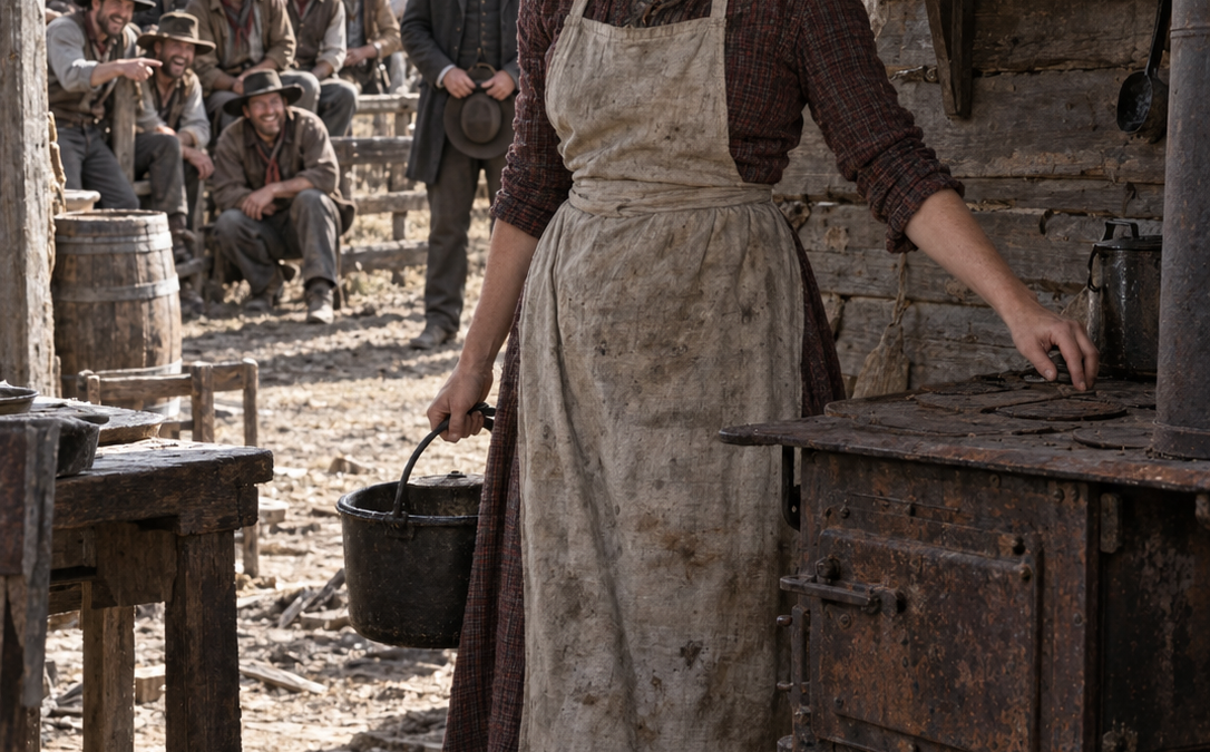 Eleven Cowboys Laughed When Clara Bellamy Walked Into Their Ruined Montana Cookhouse—But After She Found Their Supplies Were Being Stolen, Rancher Wyatt Mercer Had to Choose Whether to Defend Her Work, and Soon Hungry Riders Were Traveling Forty Miles for a Seat at Her Table