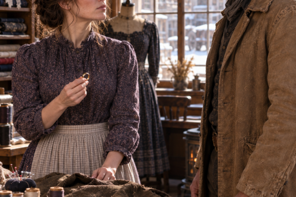 She Repaired a Struggling Rancher’s Winter Coat Without Taking the Full Payment—Then Six Weeks Later He Returned to Her New Mexico Seamstress Shop With a Gold Ring, Only to Learn That Marriage Would Cost Him Something Far Harder Than Money: Proving Her Work Would Remain Her Own