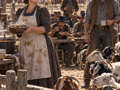 The Rancher Laughed When Eleanor Basset Said Goat Meat Could Save His Drought-Stricken Texas Ranch—Then His Cowboys Cleaned Their Bowls, a Banker Tried to Take His Land, and the Cook He Had Dismissed Built a Business Strong Enough to Make Him Change What He Thought She Was