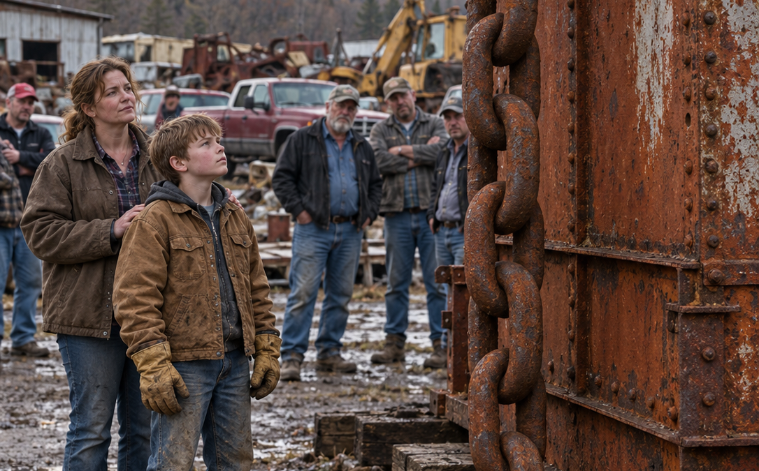A 12-Year-Old Spent Every Dollar He Owned on a 13-Ton Riveted Iron Box Everyone Called Scrap—But When He Refused to Cut It Open, His Grandfather Recognized the Faded Words on Its Side and Revealed Why the Chain Inside Had Been Sealed Away for More Than Sixty Years