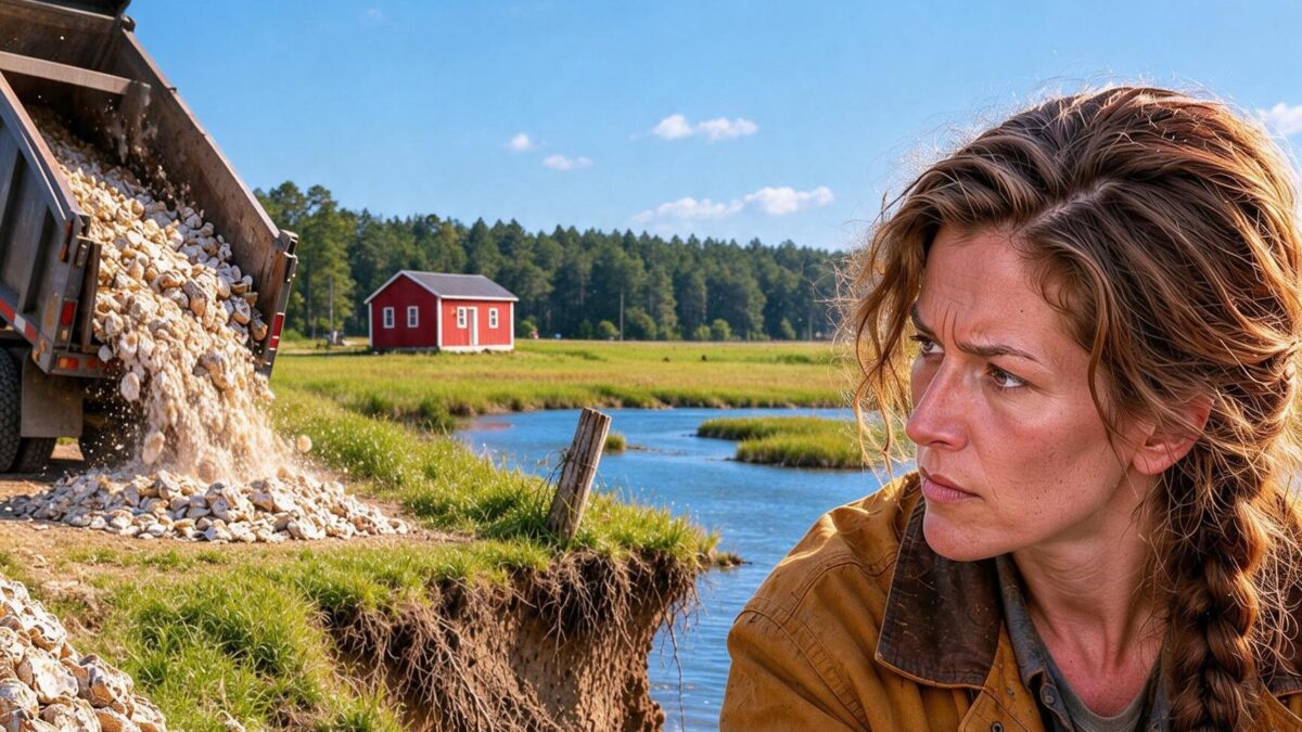the seafood plant dumped mountains of oyster shells—then a widow used them to stop the creek from swallowing the farm her husband died trying to save