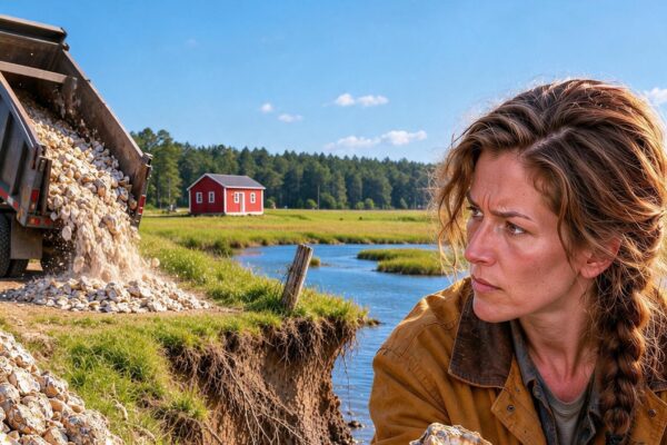 the seafood plant dumped mountains of oyster shells—then a widow used them to stop the creek from swallowing the farm her husband died trying to save