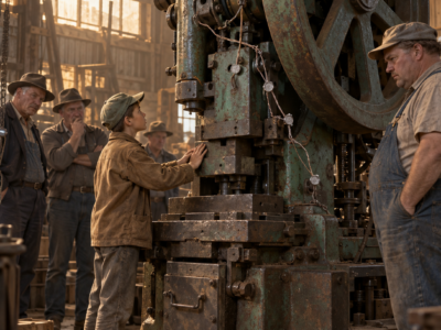 Twelve-Year-Old Tate Paid $50 for an Eight-Ton Sealed Punch Press Everyone Called Scrap—But He Refused to Break the Sixty-Year-Old Lead Seals Until the Right Witnesses Arrived, Because One Forgotten Bridge Could Survive Only If the Drawer Inside Held Exactly What an Old Newspaper Claimed