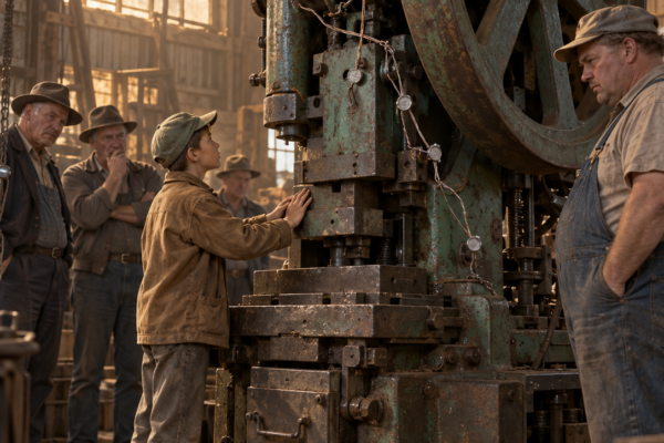 Twelve-Year-Old Tate Paid $50 for an Eight-Ton Sealed Punch Press Everyone Called Scrap—But He Refused to Break the Sixty-Year-Old Lead Seals Until the Right Witnesses Arrived, Because One Forgotten Bridge Could Survive Only If the Drawer Inside Held Exactly What an Old Newspaper Claimed