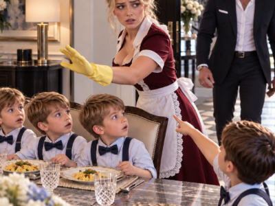 The most feared mafia boss in Chicago came home three hours early and found his housekeeper secretly feeding four identical little boys at the dining table no one had touched since his wife died. He was about to demand an explanation when one boy pointed at him and asked, “Elena, is that the man from the picture?” The spoon fell from her hand.