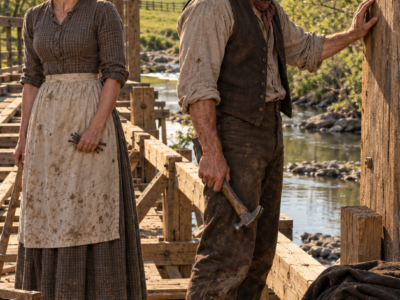 For Three Years Delia Harrow Waited Beside a Kentucky Gate for the Husband Who Never Returned—Then a Bible-Carrying Horseman Asked for Water, Agreed to Stay Seven Days, and Froze When He Saw Wade Harrow’s Name Carved Into Her Unfinished Bridge