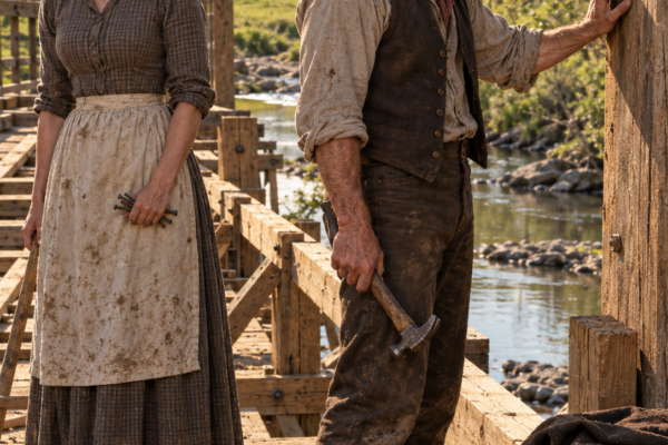 For Three Years Delia Harrow Waited Beside a Kentucky Gate for the Husband Who Never Returned—Then a Bible-Carrying Horseman Asked for Water, Agreed to Stay Seven Days, and Froze When He Saw Wade Harrow’s Name Carved Into Her Unfinished Bridge